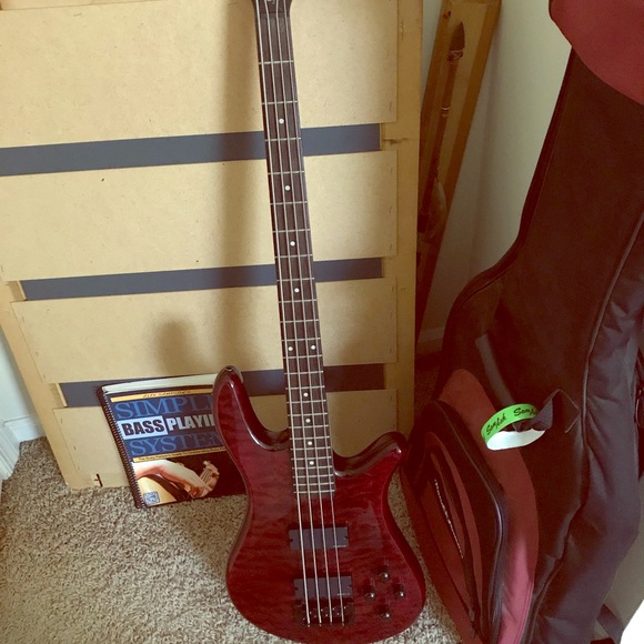 Candy Red Striped Spencer Bass Guitar - Picture 1 of 4